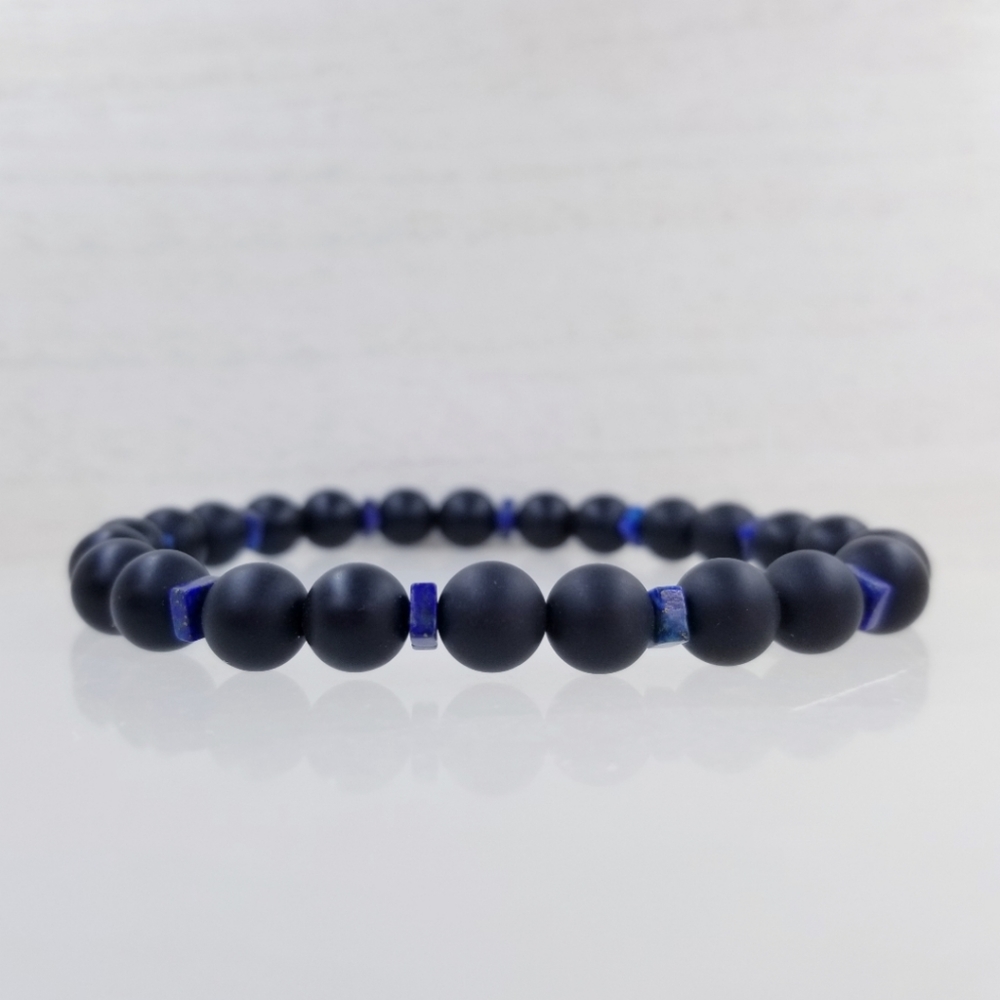 CBlack Onyx & Lapis Beaded Stretch Bracelet